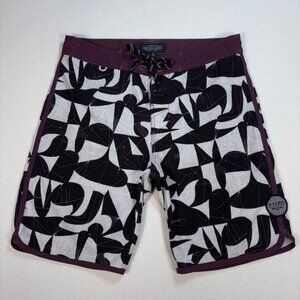 Roark Boardshorts‎ Men's 32x9 Black White Purple Geometric Drawstring Unlined